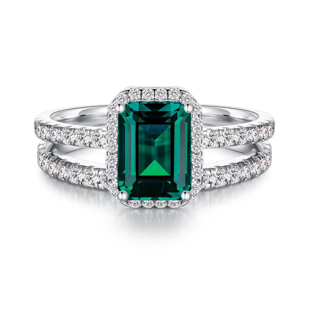 2 CT. Emerald Engagement Ring Bridal Set, White Gold Plated Silver / US 8.5 2 CT. Emerald Engagement Ring Bridal Set, White Gold Plated Silver / US 8.5