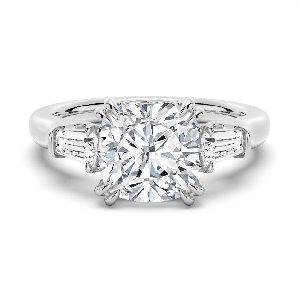 Cushion Moissanite Engagement Ring with Tapered Baguette