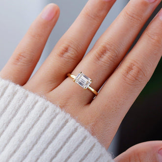 East-West Emerald Cut Solitaire Engagement Ring - MSBLUE Jewelry