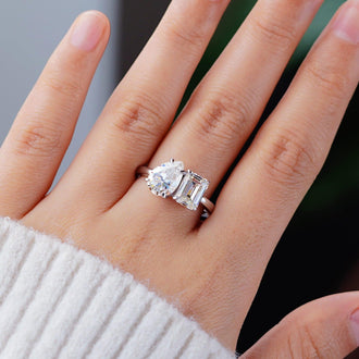 Toi et Moi Emerald Cut & Pear Cut Engagement Ring - MSBLUE Jewelry