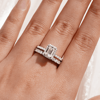 Emerald Cut Moissanite Bridal Set with Men's Wedding Band - MSBLUE Jewelry