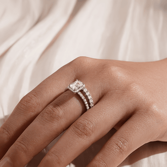 Emerald Cut Moissanite Bridal Set with Men's Wedding Band - MSBLUE Jewelry