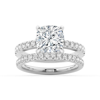 Pavé Band Cushion Cut Moissanite Engagement Ring - MSBLUE Jewelry