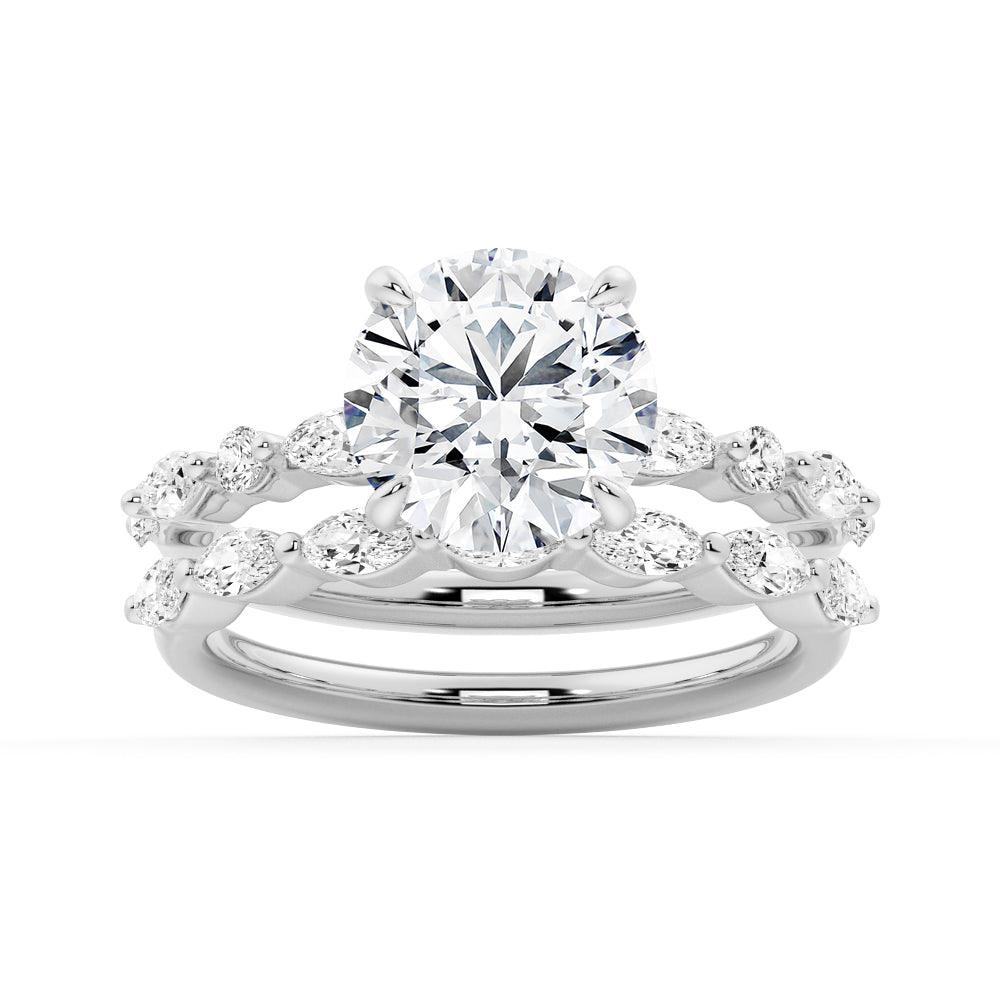 Unique Round Cut Engagement Ring With Marquise Accents - MSBLUE Jewelry