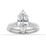 Petite Marquise Solitaire Moissanite Bridal Set with Men's Wedding Band - MSBLUE Jewelry