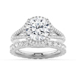 Round Halo Moissanite Engagement Ring With Pavé Split Band - MSBLUE Jewelry