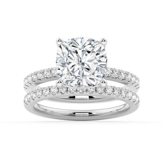 French Pavé Cushion Cut Moissanite Engagement Ring - MSBLUE Jewelry