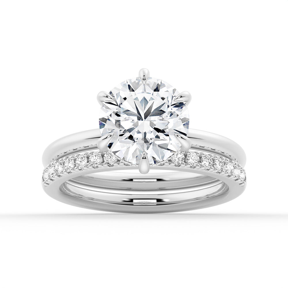 Six-Prong Solitaire Moissanite Engagement Ring With Hidden Halo