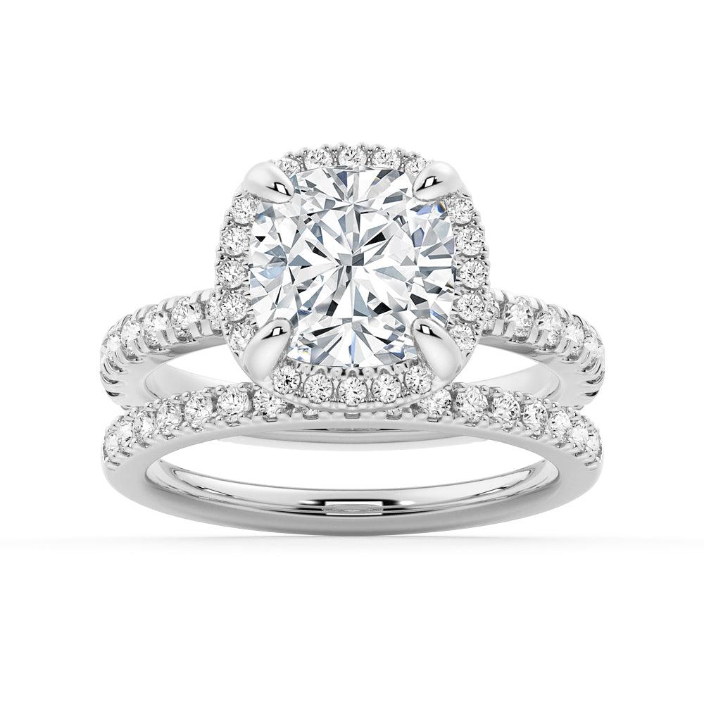 Half Eternity Cushion Cut Halo Engagement Ring - MSBLUE Jewelry