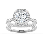 Half Eternity Cushion Cut Halo Engagement Ring - MSBLUE Jewelry