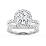 Half Eternity Cushion Cut Halo Engagement Ring - MSBLUE Jewelry