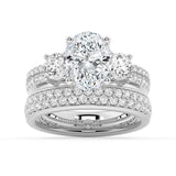 Double Row Pave Three Stone Oval Cut Engagement Ring - MSBLUE Jewelry