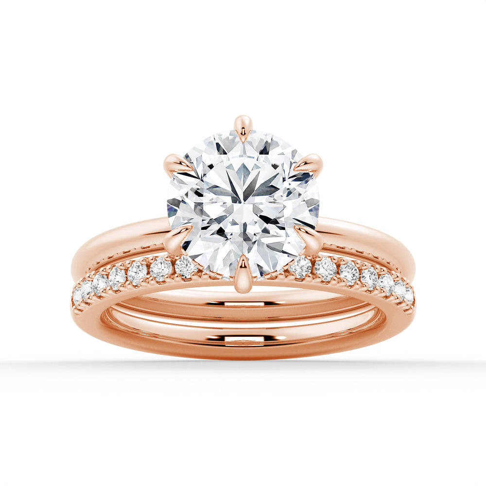 Six-Prong Solitaire Moissanite Engagement Ring With Hidden Halo