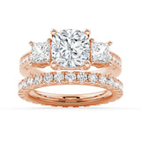 Three Stone Cushion-Shaped Engagement Ring With Princess Cut Accents