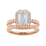 Half Eternity Emerald Cut Halo Engagement Ring - MSBLUE Jewelry