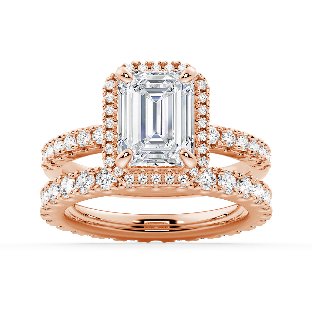 Emerald Cut Moissanite Bridal Set in Sterling Silver