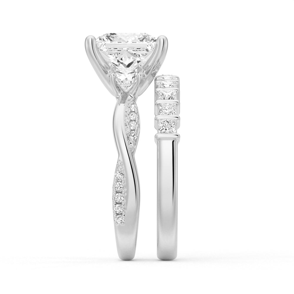 Twist Vine Princess-Cut Moissanite Bridal Set in Sterling Silver