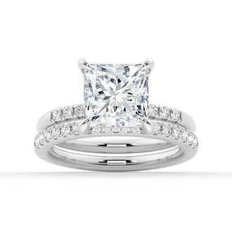 Princess Cut Moissanite With Hidden Halo Bridal Set with Men's Wedding Band - MSBLUE Jewelry