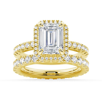 Emerald Cut Moissanite Bridal Set with Men's Wedding Band - MSBLUE Jewelry