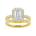 Half Eternity Emerald Cut Halo Engagement Ring - MSBLUE Jewelry