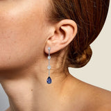 Elegant Tiered Diamond Stud Earrings with Trembling Lab Sapphire Drop