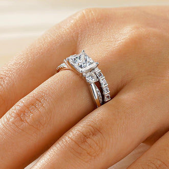 Twist Vine Princess-Cut Moissanite Bridal Set with Men's Wedding Band - MSBLUE Jewelry