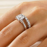 Emerald Cut Moissanite With Hidden Halo Bridal Set with Men's Wedding Band