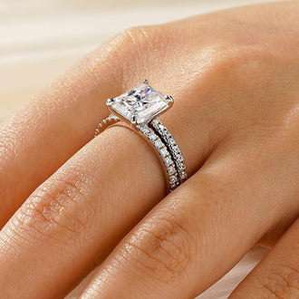 Radiant Cut Moissanite Bridal Set with Men's Wedding Band - MSBLUE Jewelry