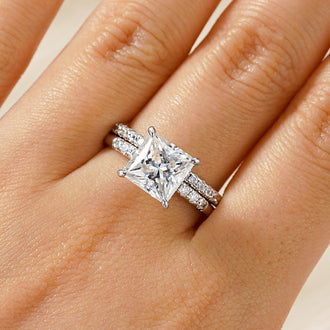 Princess Cut Moissanite With Hidden Halo Bridal Set in Sterling Silver - MSBLUE Jewelry