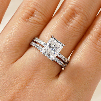 Radiant Cut Moissanite Bridal Set with Men's Wedding Band - MSBLUE Jewelry