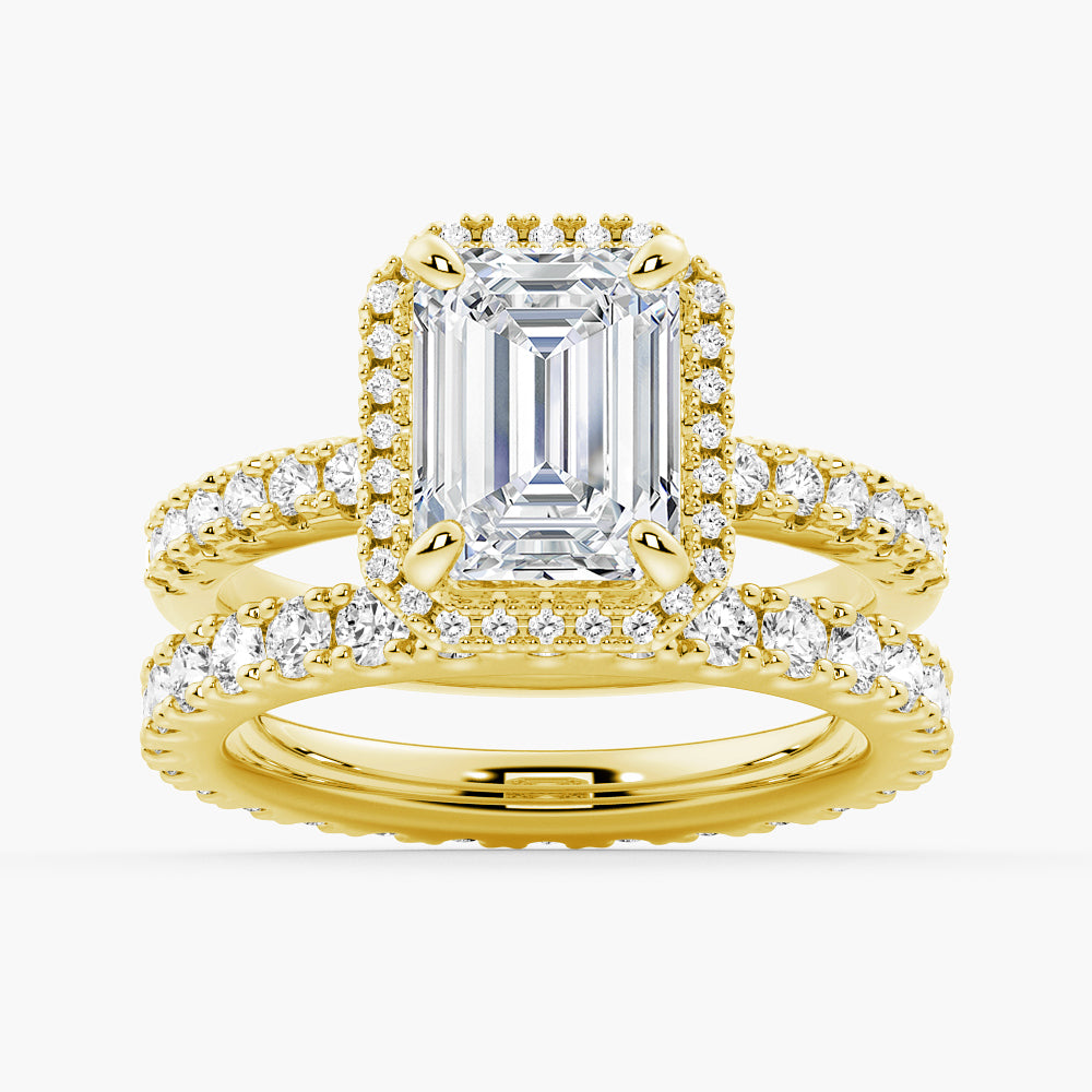 Emerald Cut Moissanite Bridal Set in Sterling Silver