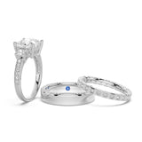 Three Stone Princess Shaped Moissanite Bridal Set with Men's Wedding Band - MSBLUE Jewelry