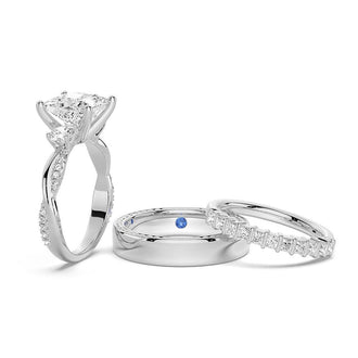 Twist Vine Princess-Cut Moissanite Bridal Set with Men's Wedding Band - MSBLUE Jewelry