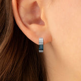 Rectangular London Blue Topaz Hoops with Beveled Edge Gallery Setting