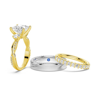 Twist Vine Princess-Cut Moissanite Bridal Set with Men's Wedding Band - MSBLUE Jewelry