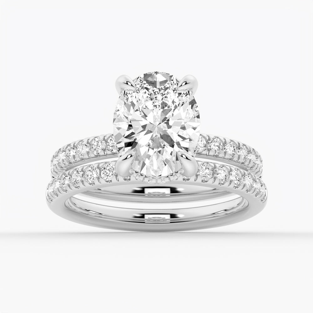Micropavé Oval Moissanite Engagement Ring With Hidden Halo