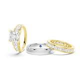 Unique Cinderella Staircase Princess-Cut Moissanite Couple's Ring Set with Men's Wedding Band