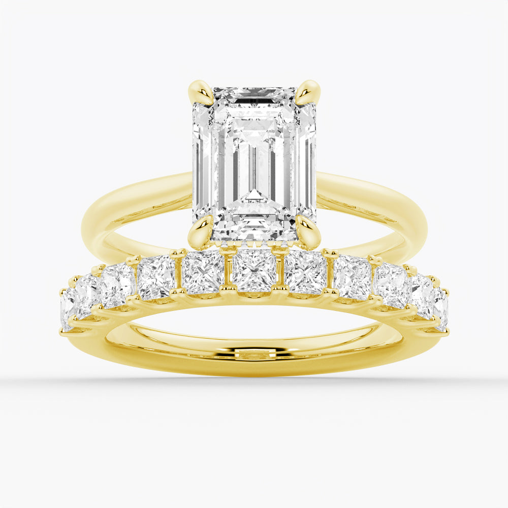 3 CT. Emerald Cut Moissanite Engagement Ring With Hidden Halo