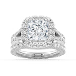 NEW Princess Cut Split-Shank Moissanite Bridal Set Halo Engagement Ring - MSBLUE Jewelry