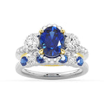 2 CT. Vintage Inspired Two-Tone Oval Cut Sapphire Three Stone Engagement Ring - MSBLUE Jewelry