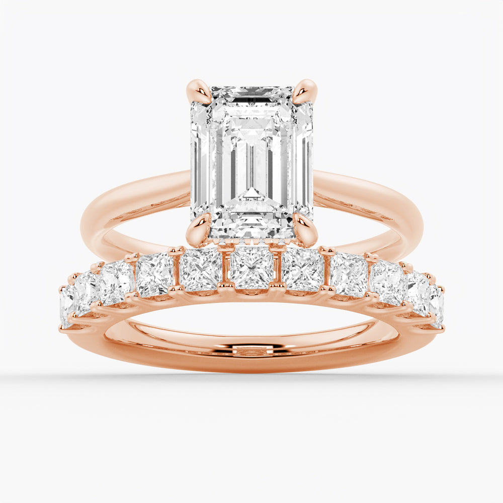 Emerald Cut Moissanite Engagement Ring With Hidden Halo
