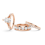 Pear Shaped Split-Shank Moissanite Couple's Ring Set with Men's Wedding Band