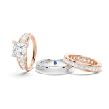 Unique Cinderella Staircase Princess-Cut Moissanite Couple's Ring Set with Men's Wedding Band