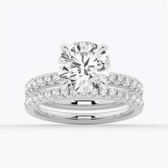 Pavé Band Round Moissanite Engagement Ring With Hidden Halo - MSBLUE Jewelry