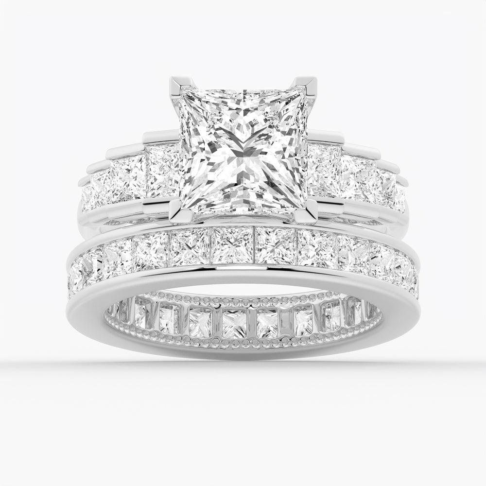 Unique Three Stone Princess-Cut Moissanite Ring - MSBLUE Jewelry