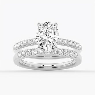 Petite Micropavé Oval Shaped Moissanite Engagement Ring - MSBLUE Jewelry