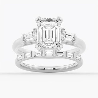 Emerald-Cut Moissanite Engagement Ring with Tapered Baguette Side Stones - MSBLUE Jewelry