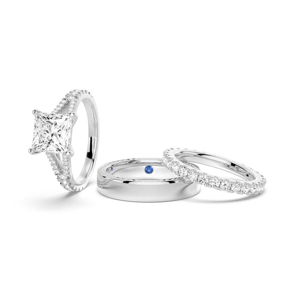 Princess Cut Split-Shank Moissanite Couple's Ring Set with Men's Wedding Band - MSBLUE JEWELRY