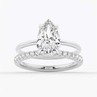 Pear-Shaped Solitaire Moissanite Engagement Ring With Hidden Halo - MSBLUE Jewelry