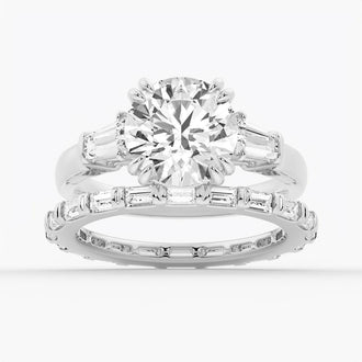 Round-Cut Moissanite Engagement Ring with Tapered Baguette Side Stones - MSBLUE Jewelry